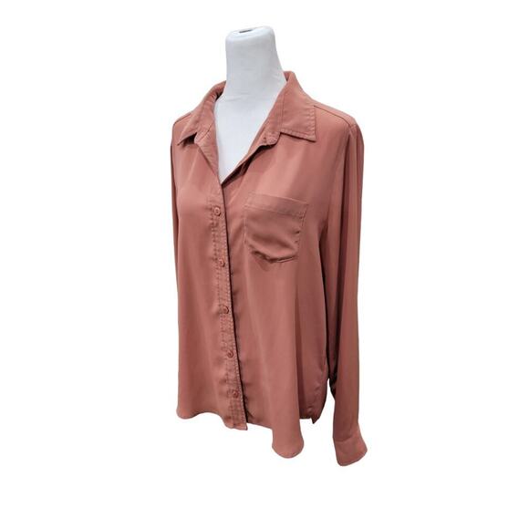 Lulus Boyfriend Fit Casual Button-Down Long Sleeve Blouse Size Medium Mauve - Picture 3 of 11